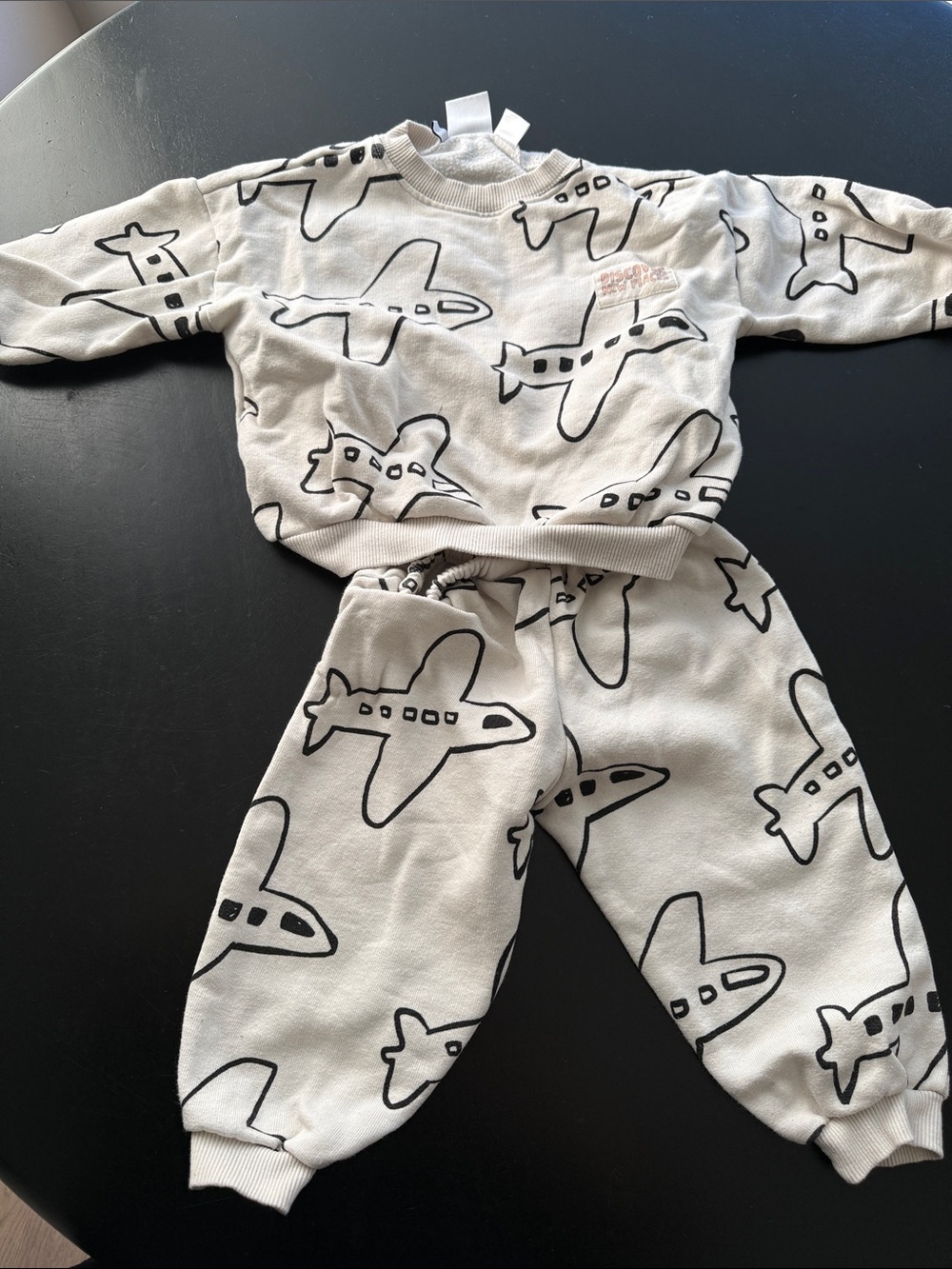 Zara Cream and Black Airplane Print Kids Pajama Set
